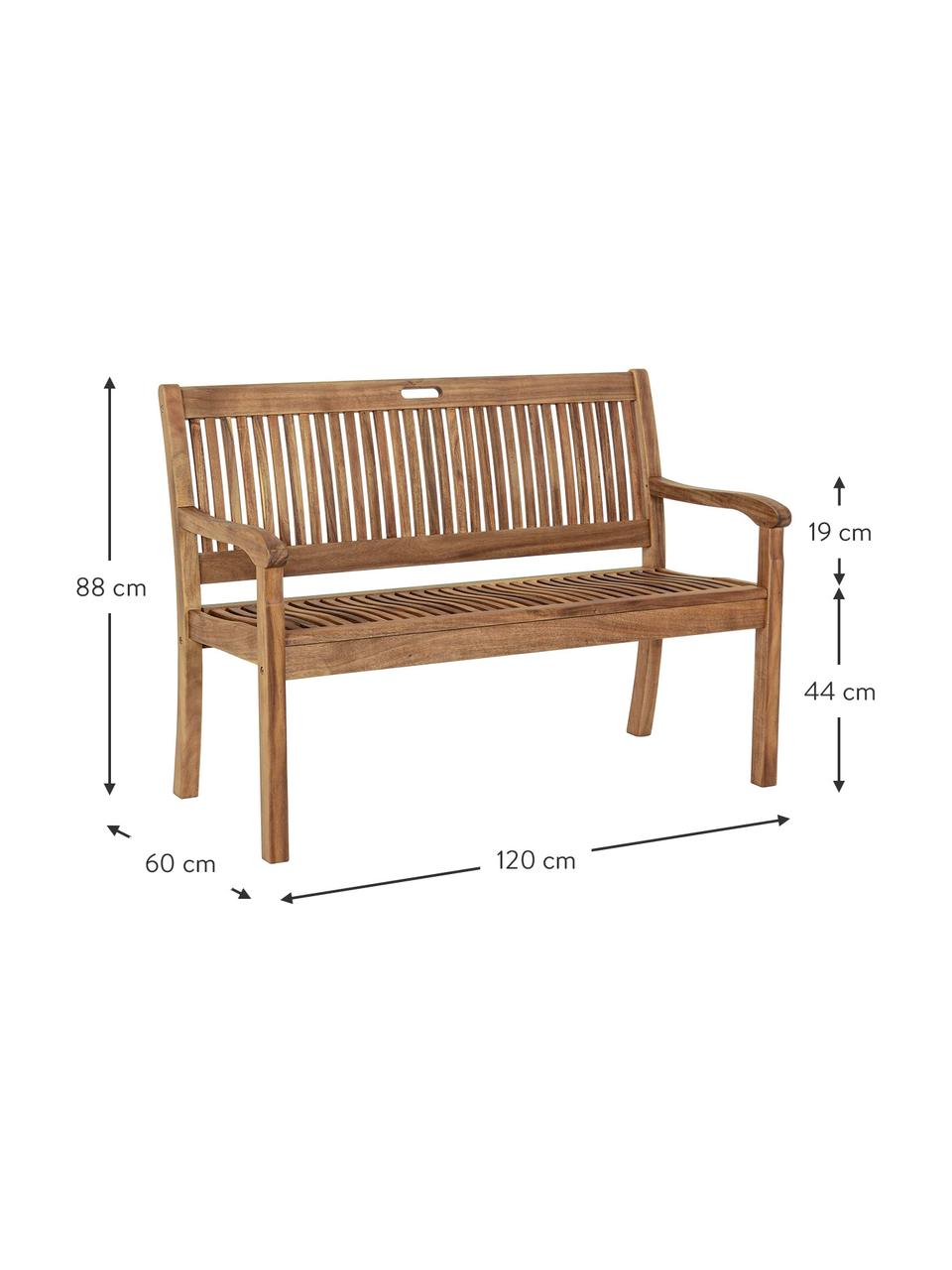 Zahradní lavička Noemi, Olejované akátové dřevo, Akáciové dřevo, Š 120 cm, V 88 cm