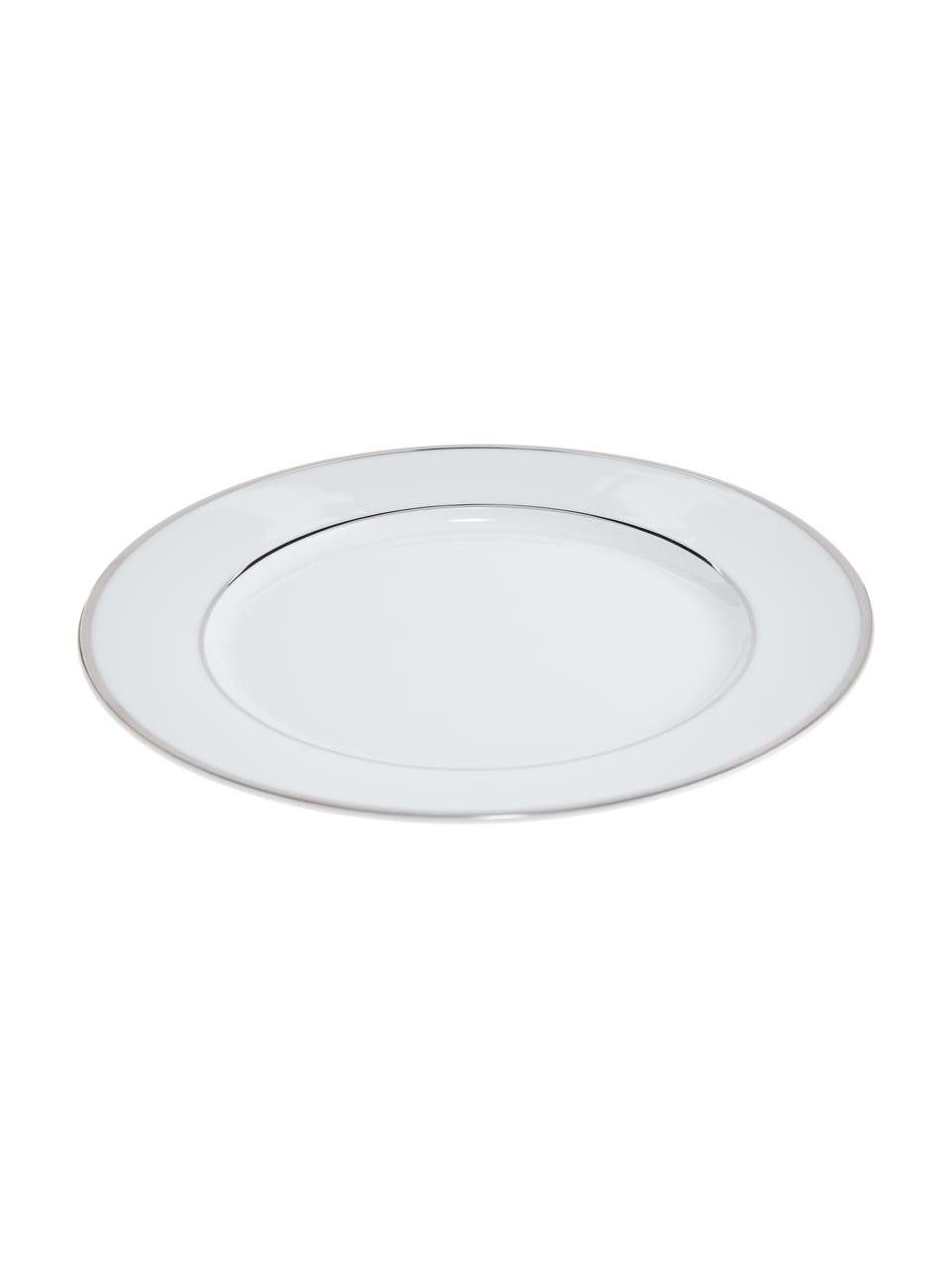 Platos llanos de porcelana Ginger, 6 uds.., Porcelana, Blanco, plateado, Ø 27 cm