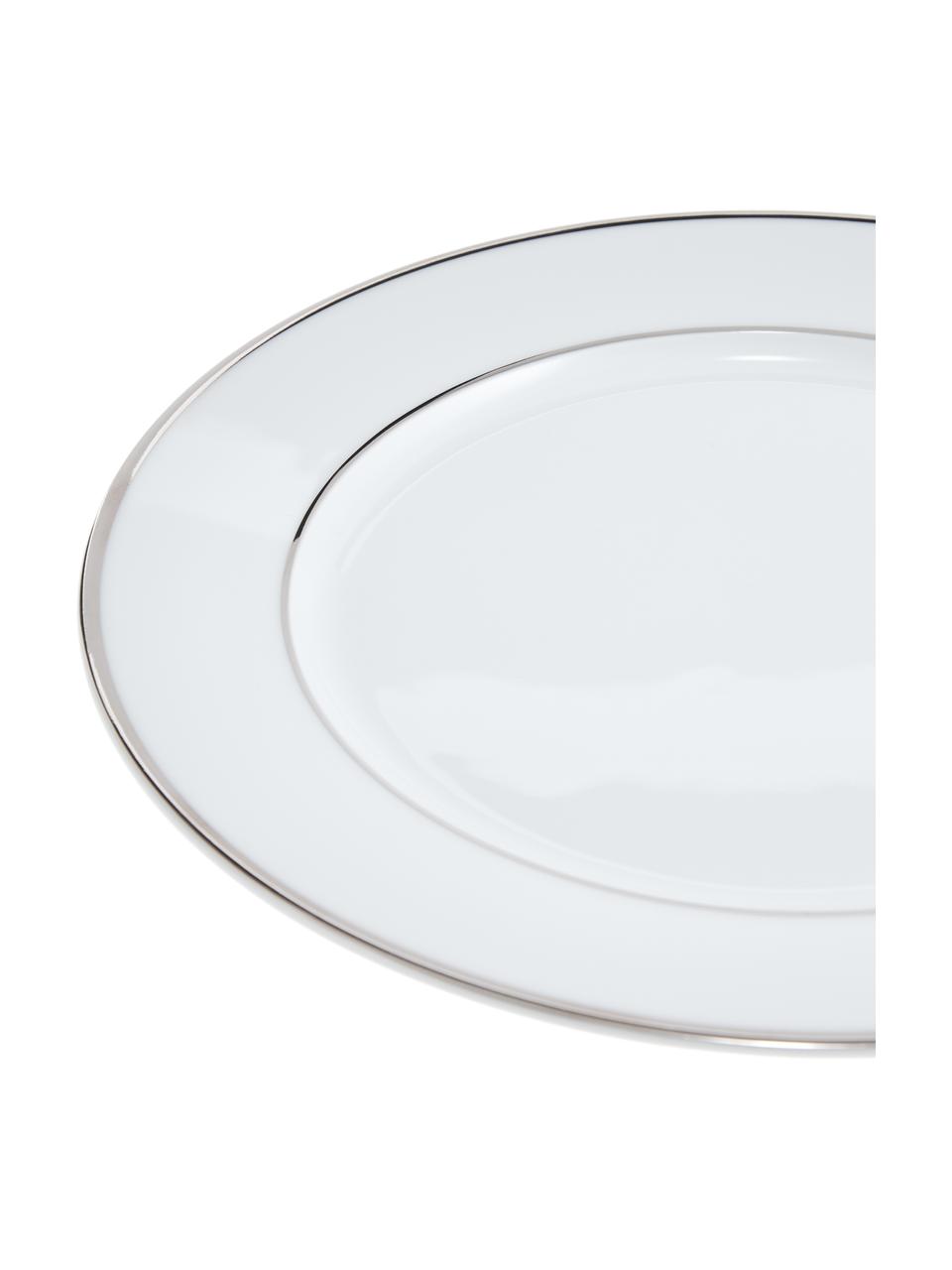 Porcelánový plytký tanier so strieborným okrajom Ginger, 6 ks, Porcelán, Biela, odtiene striebornej, Ø 27 cm