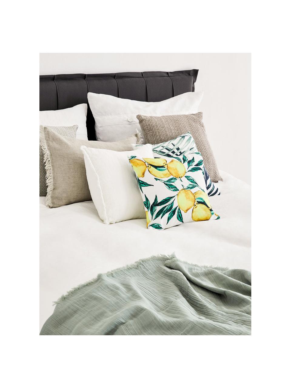 Funda de cojín de algodón Citrus, 100% algodón, Amarillo, verde, blanco, An 40 x L 40 cm