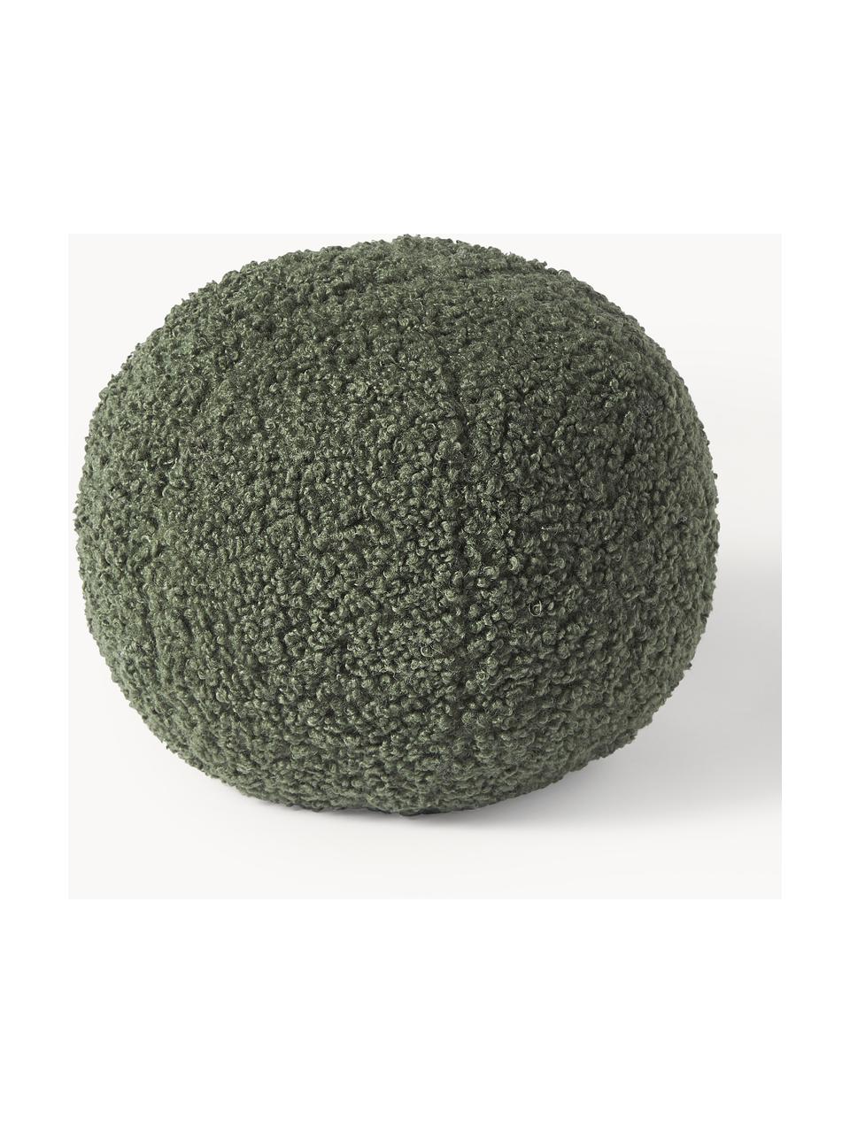 Coussin rond en peluche Dotty, Vert foncé, Ø 30 cm