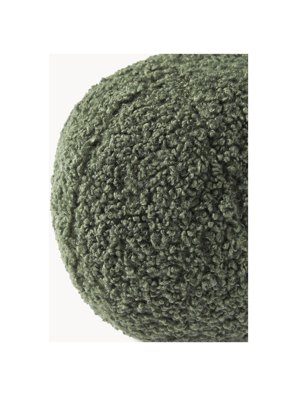 Cojín esférico de borreguillo Dotty, Funda: borreguillo (100% poliést, Verde oscuro, Ø 30 cm