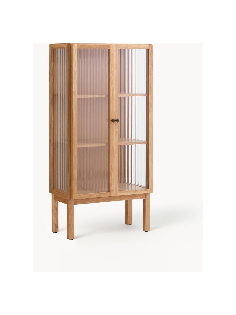 Highboard Curiosity aus Eichenholz, Eichenholz, Glas, Eichenholz, Transparent, B 71 x H 143 cm