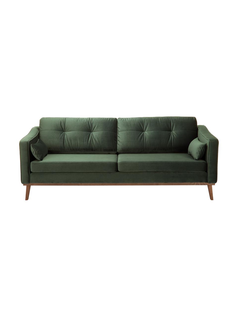 Samt-Sofa Alva (3-Sitzer) in Grün mit Buchenholz-Füssen, Bezug: Samt (Hochwertiger Polyes, Gestell: Massives Kiefernholz, Samt Olive, B 215 x T 92 cm