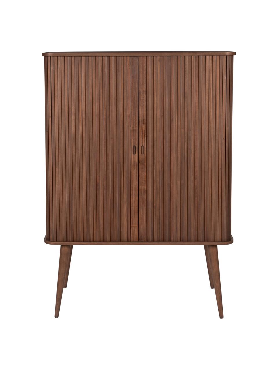 Credenza alta retrò con ante scorrevoli Barbier, Ripiani: vetro temperato, Legno di noce, Larg. 100 x Alt. 140 cm