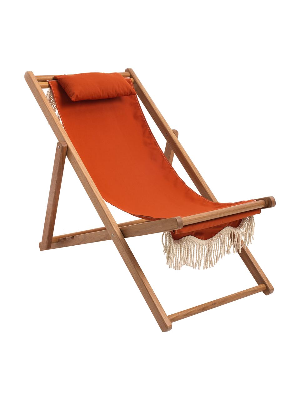 Leżak składany z frędzlami Sling, Stelaż: drewno naturalne, Jasne drewno naturalne, pomarańczowy, S 59 x W 79 cm