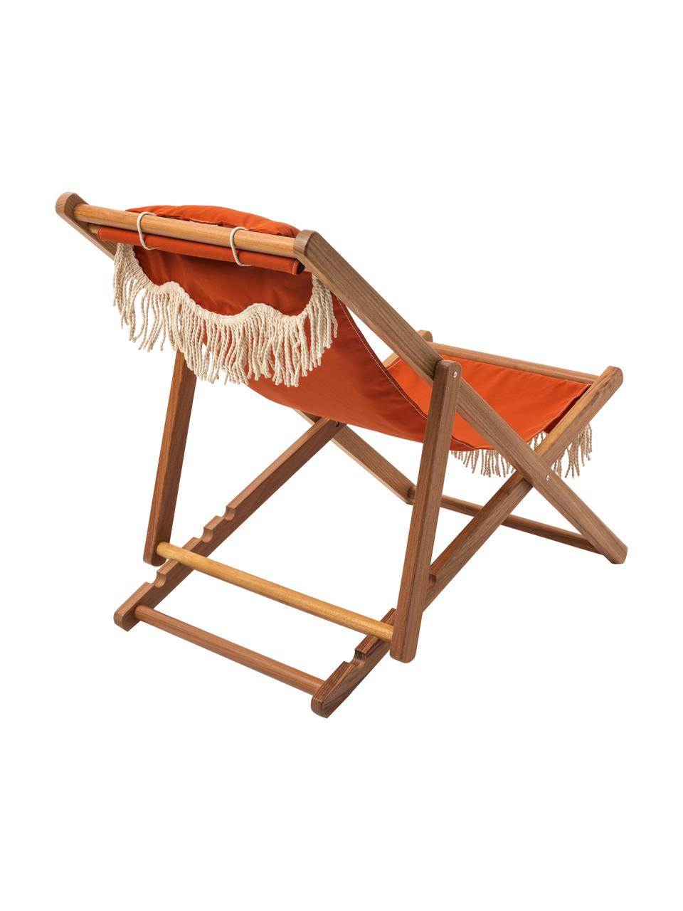 Tumbona plegable con flecos Sling, Asiento: 50% algodón, 50% poliéste, Flecos: algodón, Estructura: madera, Madera clara, naranja, An 59 x Al 79 cm