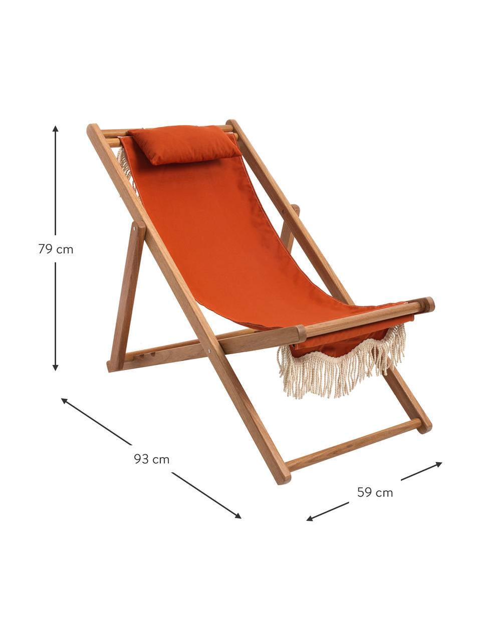 Inklapbare ligstoel Sling met franjes, Franjes: katoen, Frame: hout, Licht hout, oranje, B 59 x H 79 cm