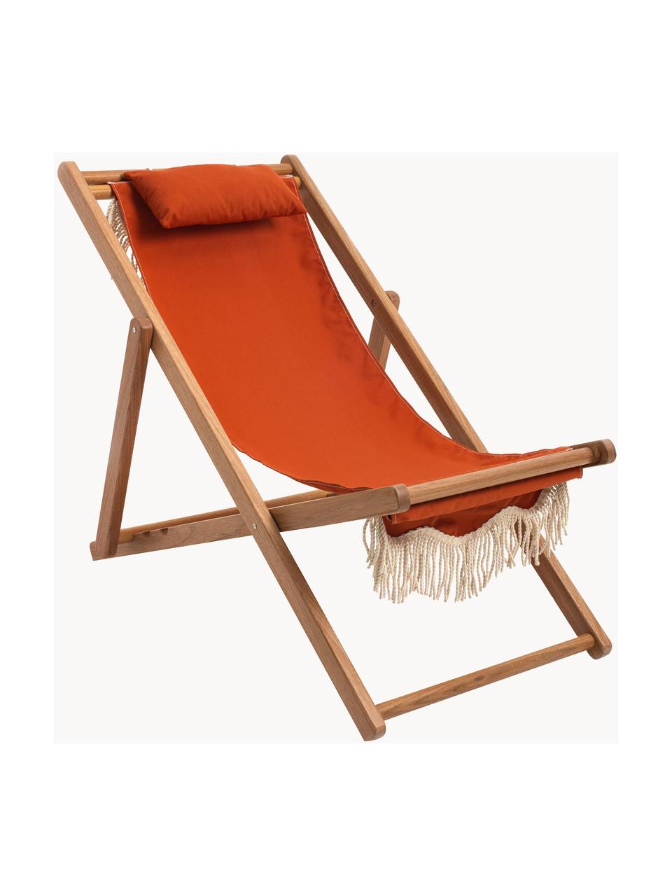 Sedia a sdraio pieghevole con frange Sling, Frange: cotone, Struttura: legno, Legno chiaro, arancione, Larg. 59 x Alt. 79 cm