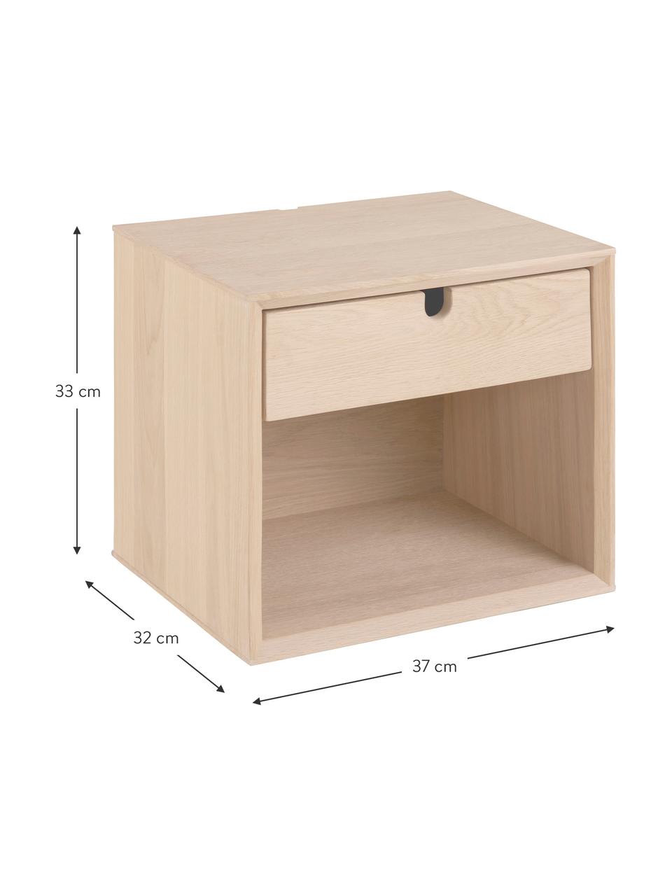 Holz-Wand-Nachttisch Century, Spanplatte, Mitteldichte Holzfaserplatte (MDF) mit Eichenfurnier, Hellbraun, B 37 x H 33 cm