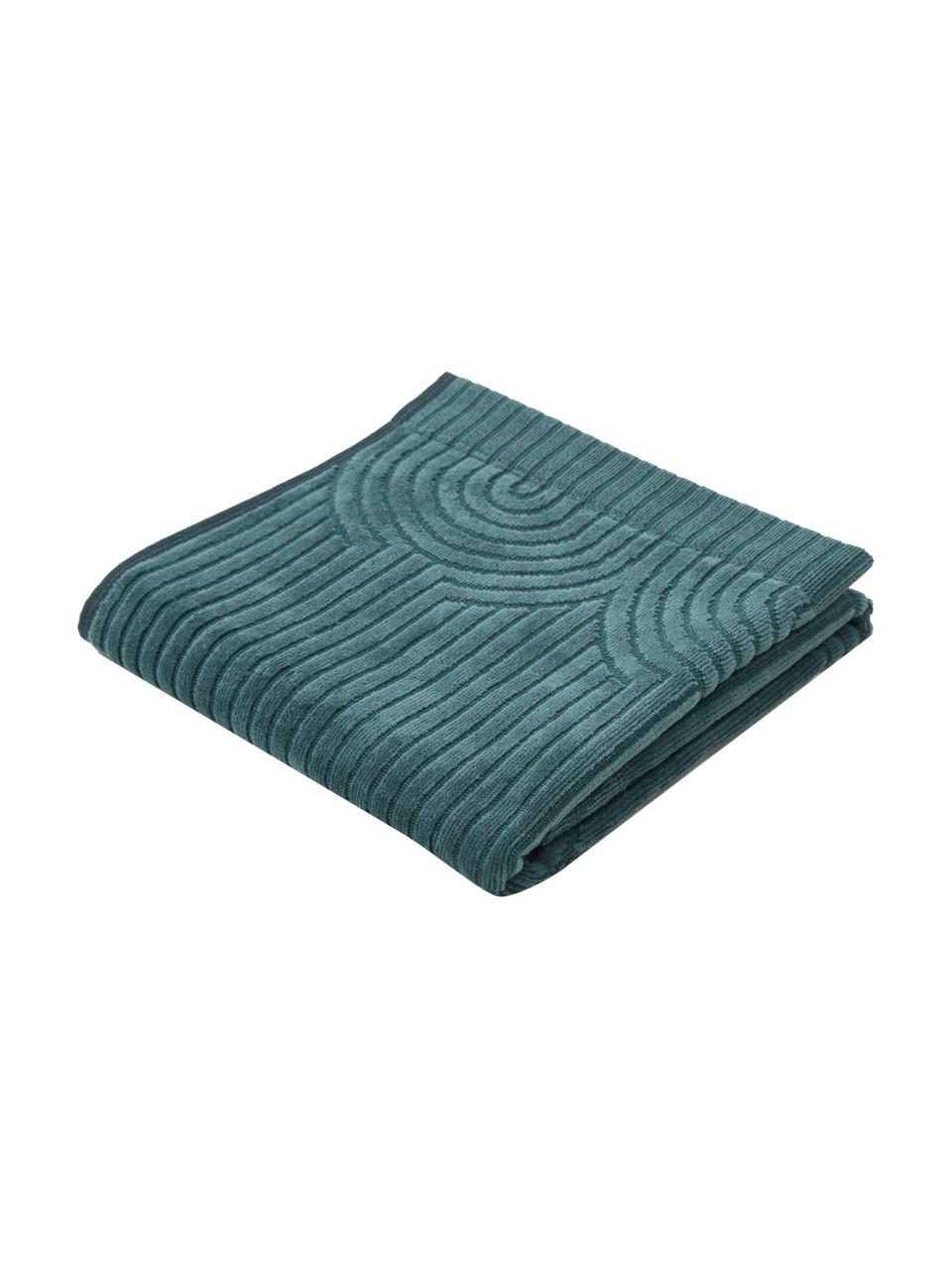 Asciugamano con motivo grafico in rilievo Janet, 100% cotone certificato BCI, Verde smeraldo, Asciugamano, Larg. 50 x Lung. 70 cm