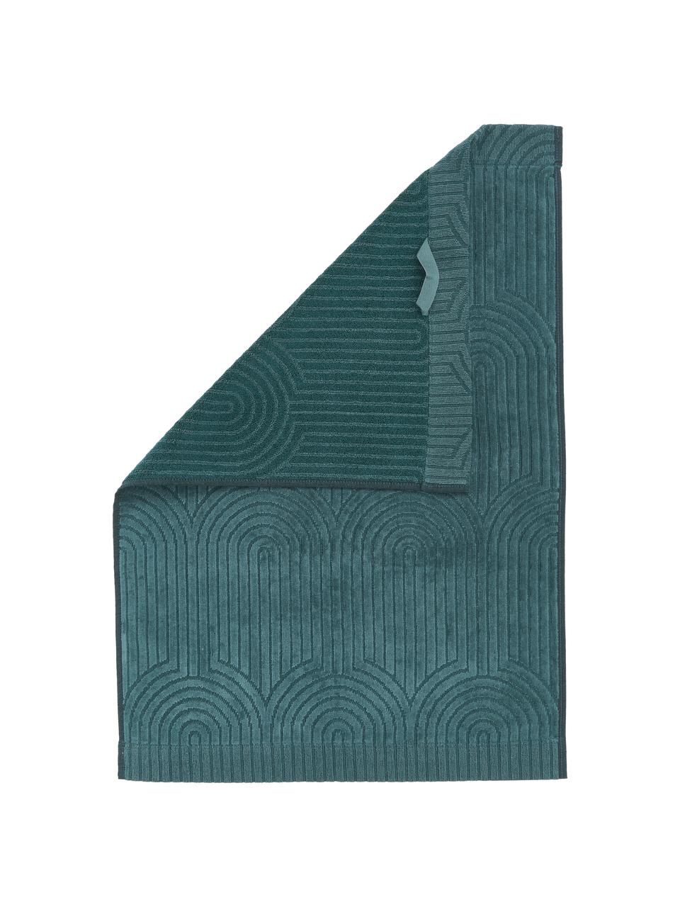 Osuška s grafickým reliéfním vzorem v různých velikostech Janet, 100% bavlna, certifikát BCI, Smaragdově zelená, Ručník, Š 50 cm, D 70 cm