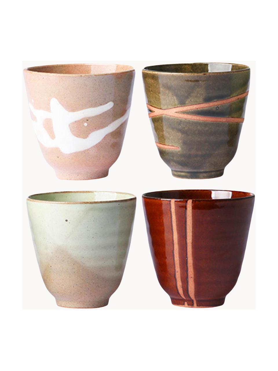 Handgemachte Becher Yunomi, 4er-Set, Keramik, Bunt, Ø 9 x H 8 cm, 230 ml