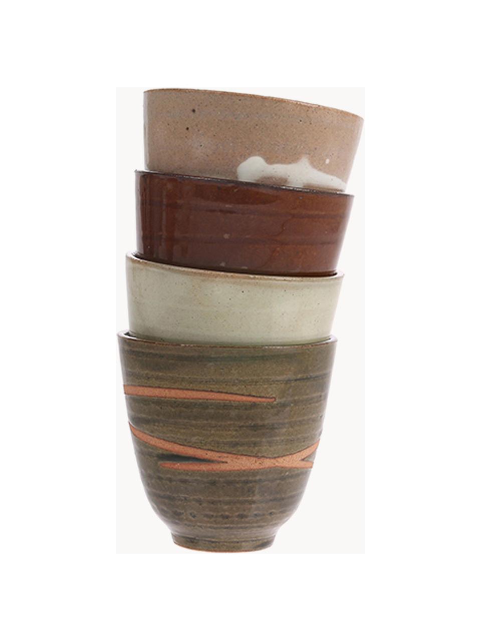 Súprava ručne vyrobených hrnčekov Yunomi, 4 diely, Keramika, Viac farieb, Ø 9 x V 8 cm, 230 ml