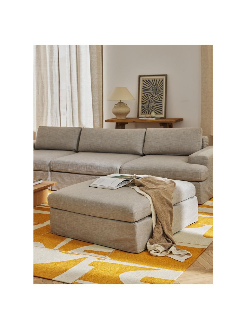 Sofa-Hocker Russell mit abnehmbaren Bezügen, Bezug: 100% Baumwolle Der strapa, Gestell: Massives Kiefernholz, Spe, Füße: Kunststoff Dieses Produkt, Webstoff Beige, B 103 x T 103 cm