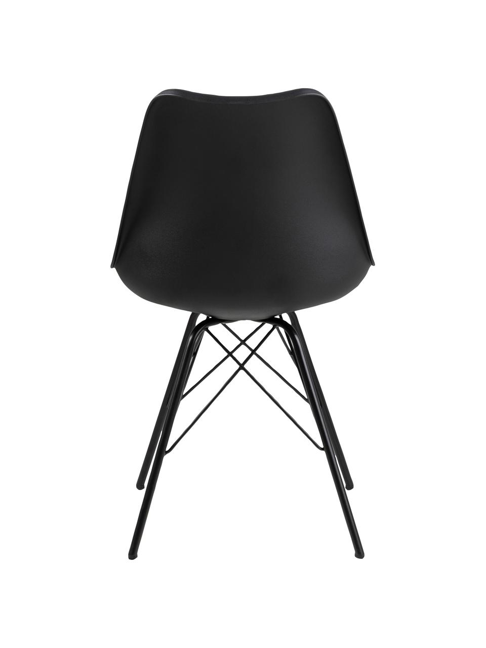 Kunstleren stoelen Eris met gestoffeerde zitvlak, 2 stuks, Zitvlak: kunstleer (polyurethaan), Zitvlak: kunststof, Poten: gepoedercoat metaal, Kunstleer zwart, B 49 x D 54 cm