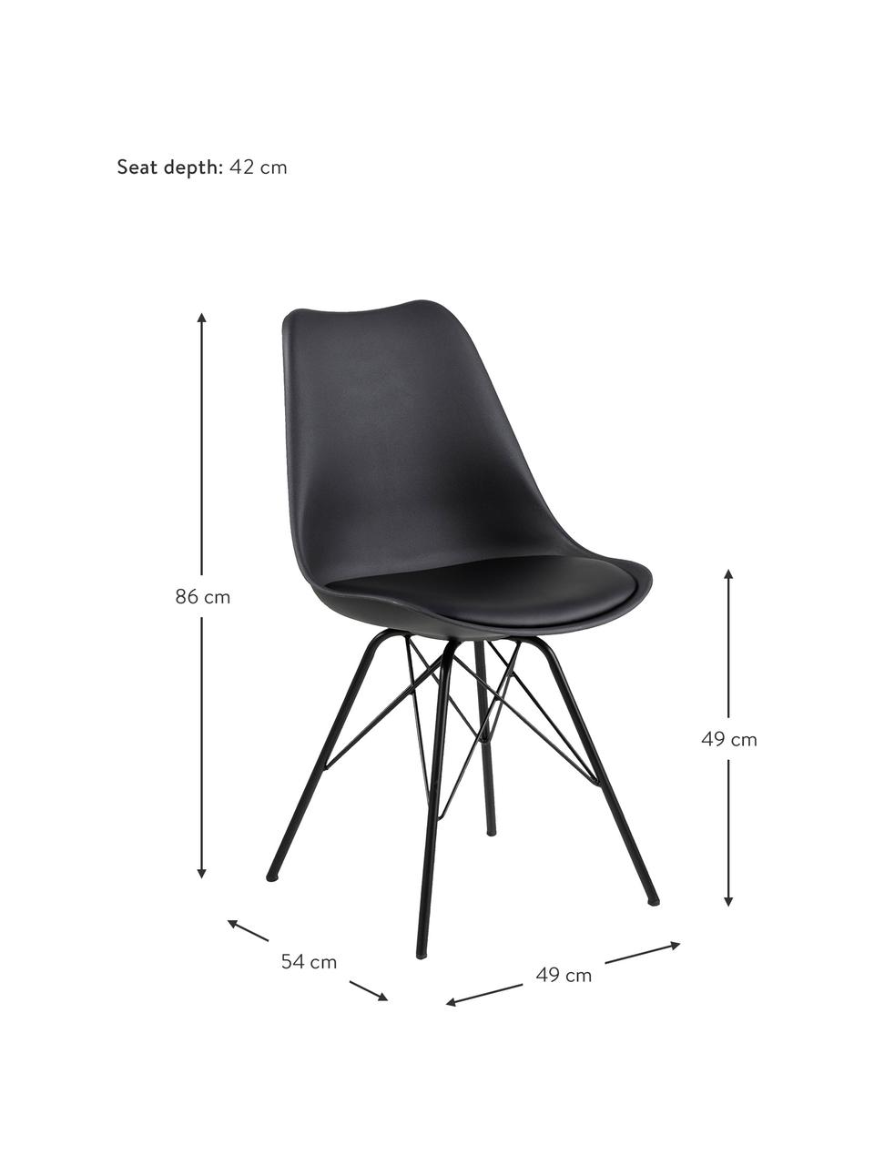 Chaises en cuir synthétique avec assise rembourrée Eris, 2 pièces, Cuir synthétique noir, larg. 49 x prof. 54 cm