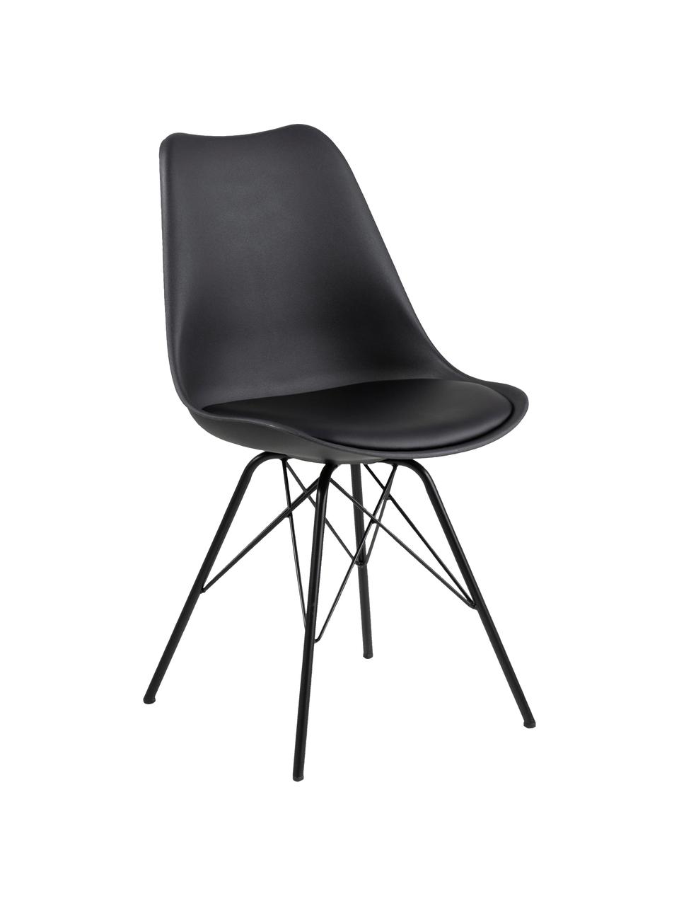 Jídelní židle s čalouněným sedákem Eris, 2 ks, Černá, Š 49 cm, H 54 cm