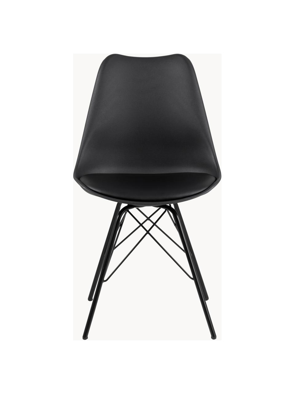 Chaises en cuir synthétique avec assise rembourrée Eris, 2 pièces, Cuir synthétique noir, larg. 49 x prof. 54 cm