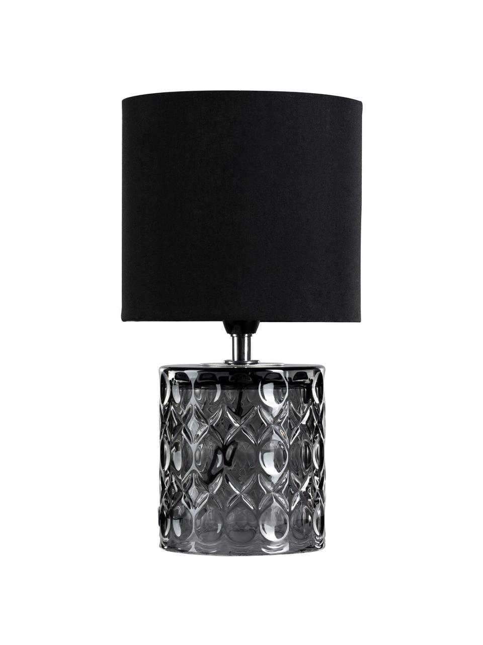 Kleine tafellamp Crystal Glow met glazen voet, Lampenkap: katoenmix, Lampvoet: glas, Wit, zwart, Ø 15 x H 29 cm