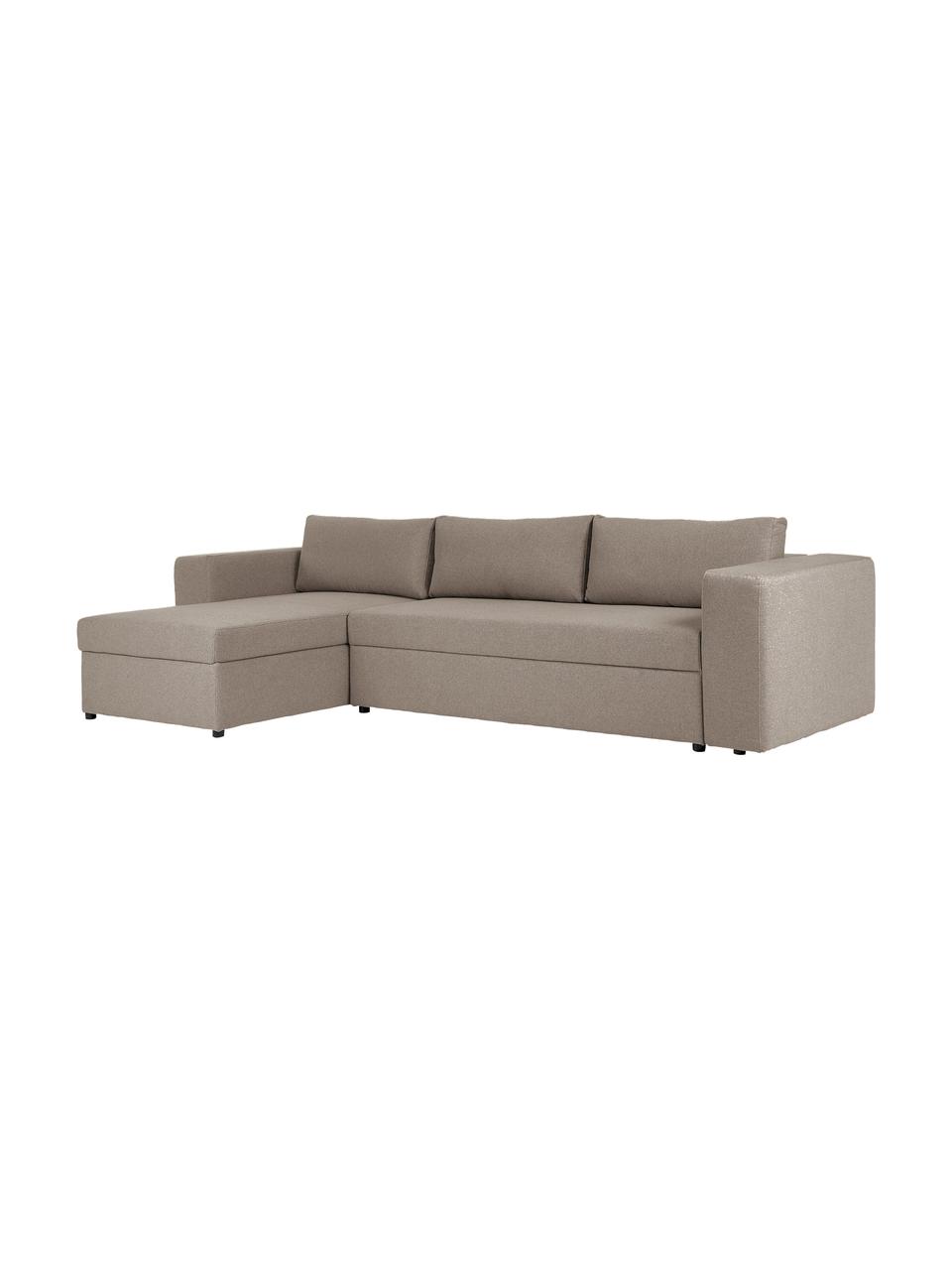Grote slaapbank Noah met opbergruimte, Bekleding: polyester, Frame: grenenhout, Frame: massief beukenhout, FSC-g, Poten: kunststof, Geweven stof bruin, B 343 x D 180 cm, hoekdeel links