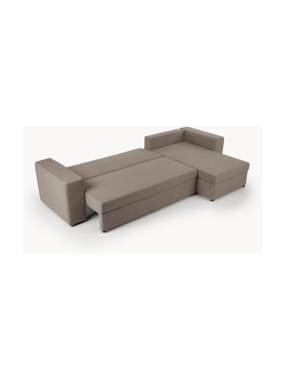 Sofa rozkładana z miejscem do przechowywania Noah (4-osobowa), Tapicerka: poliester Dzięki tkaninie, Nogi: tworzywo sztuczne, Brązowa tkanina, S 343 x G 180 cm, lewostronna