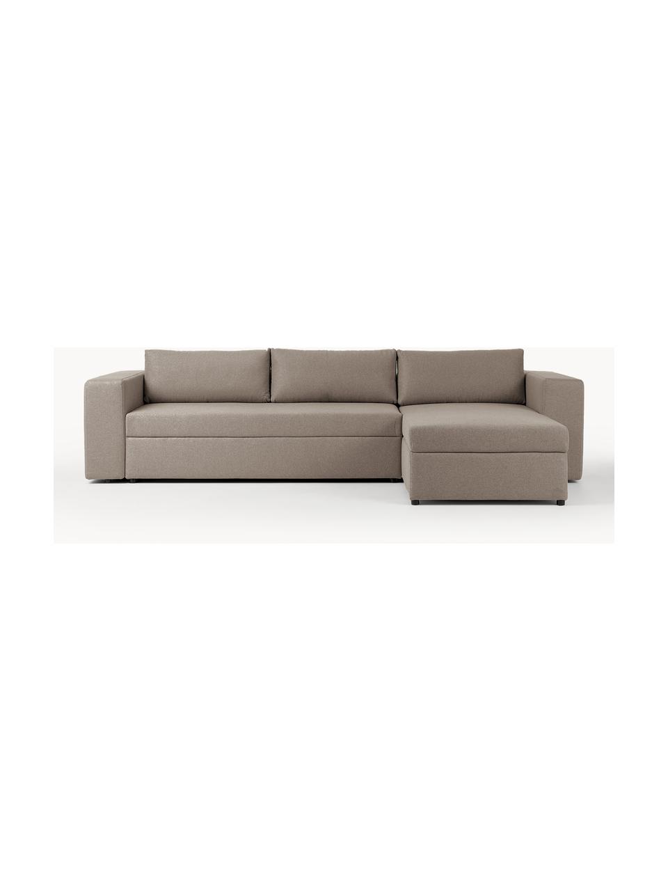 Sofa rozkładana z miejscem do przechowywania Noah (4-osobowa), Tapicerka: poliester Dzięki tkaninie, Nogi: tworzywo sztuczne, Brązowa tkanina, S 343 x G 180 cm, lewostronna