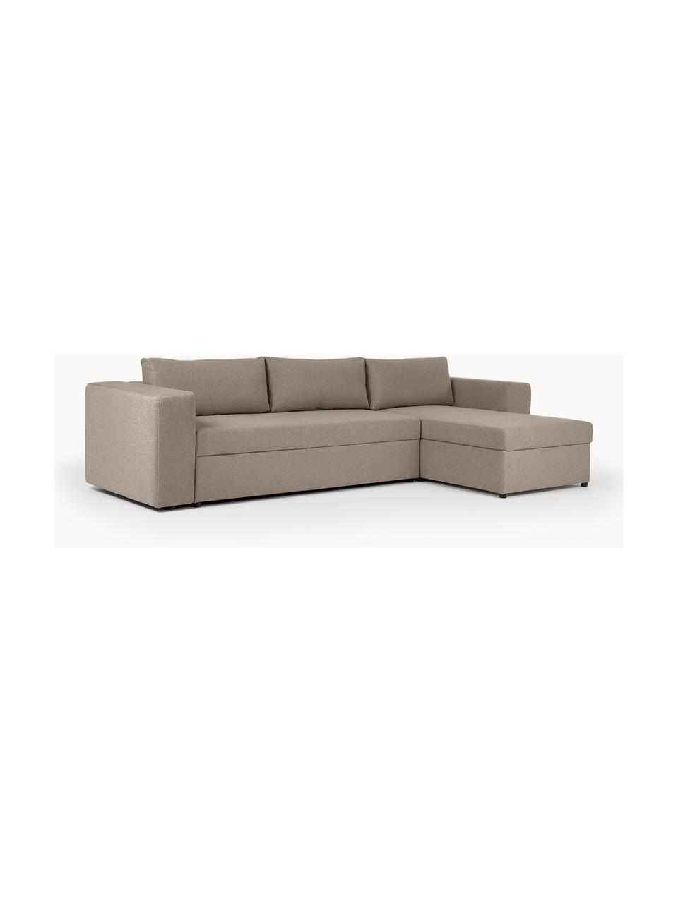 Sofa rozkładana z miejscem do przechowywania Noah (4-osobowa), Tapicerka: poliester Dzięki tkaninie, Nogi: tworzywo sztuczne, Brązowa tkanina, S 343 x G 180 cm, lewostronna