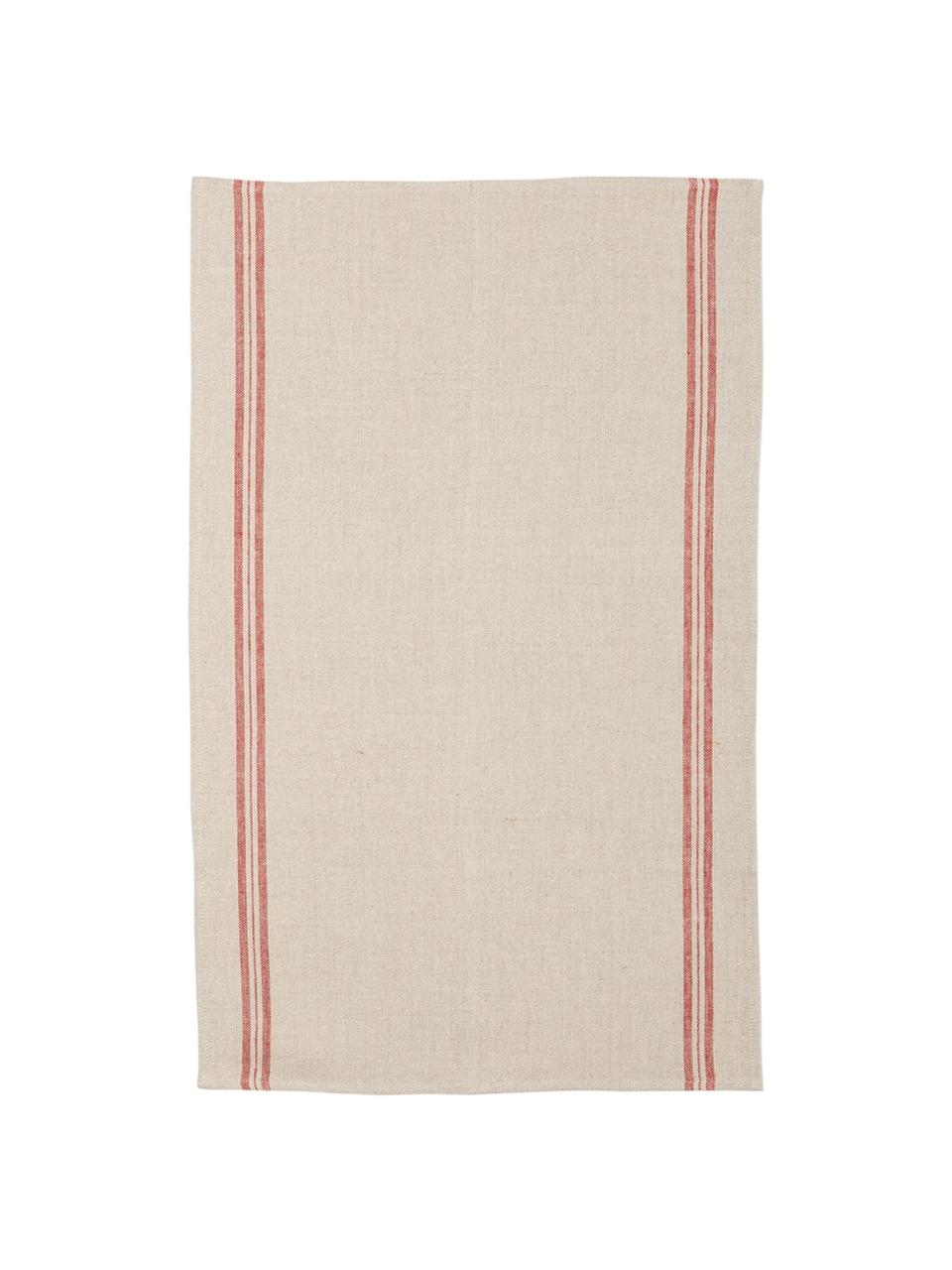 Paños de cocina de lino Landhaus, 2 uds., Beige, rojo, An 50 x L 70 cm