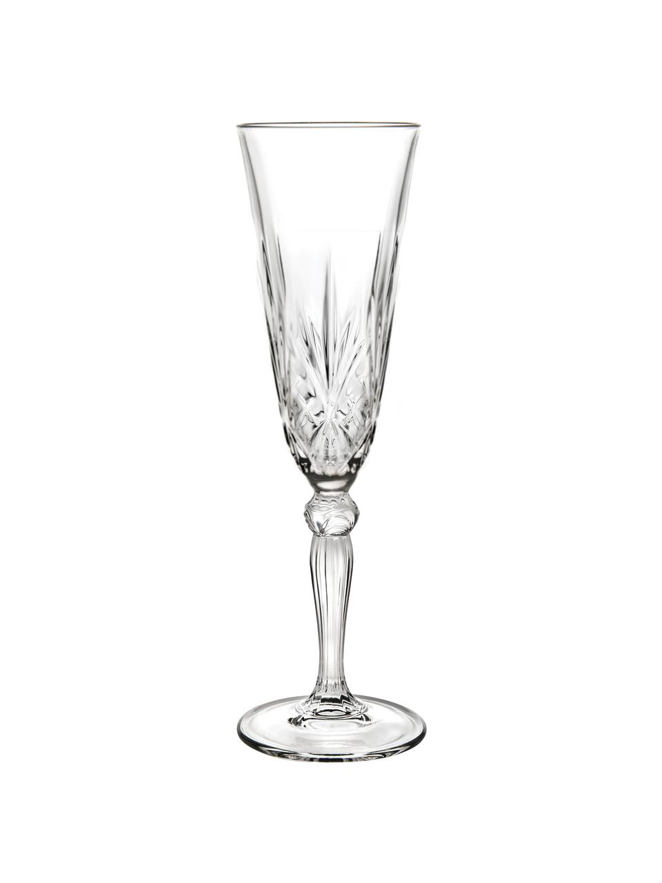 Kieliszek do szampana ze szkła kryształowego z reliefem Melodia, 6 szt., Szkło kryształowe, Transparentny, Ø 7 x W 22 cm, 160 ml