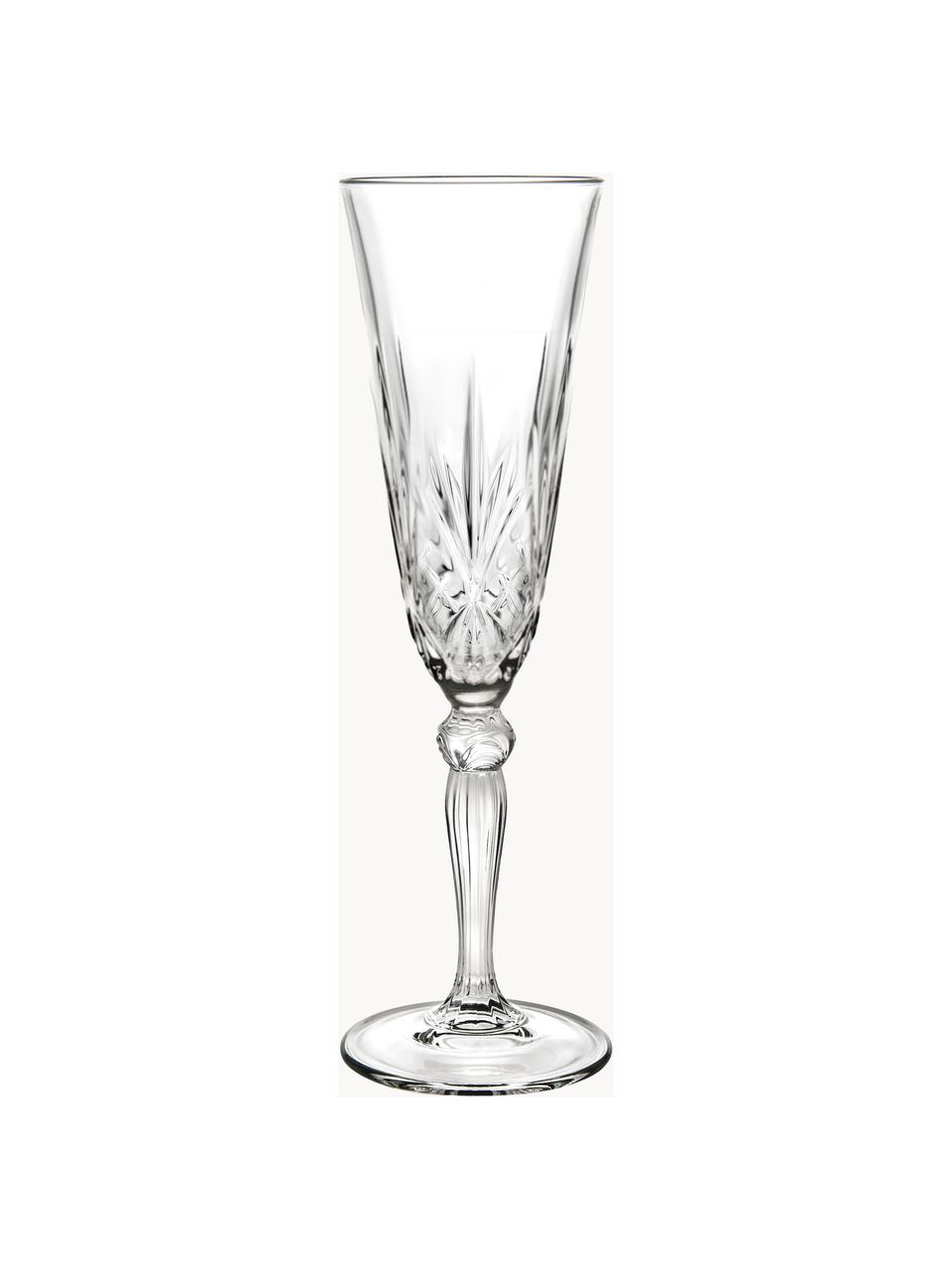 Kristallen champagneglazen Melodia met reliëf, 6 stuks, Kristalglas, Transparant, Ø 7 x H 22 cm, 160 ml