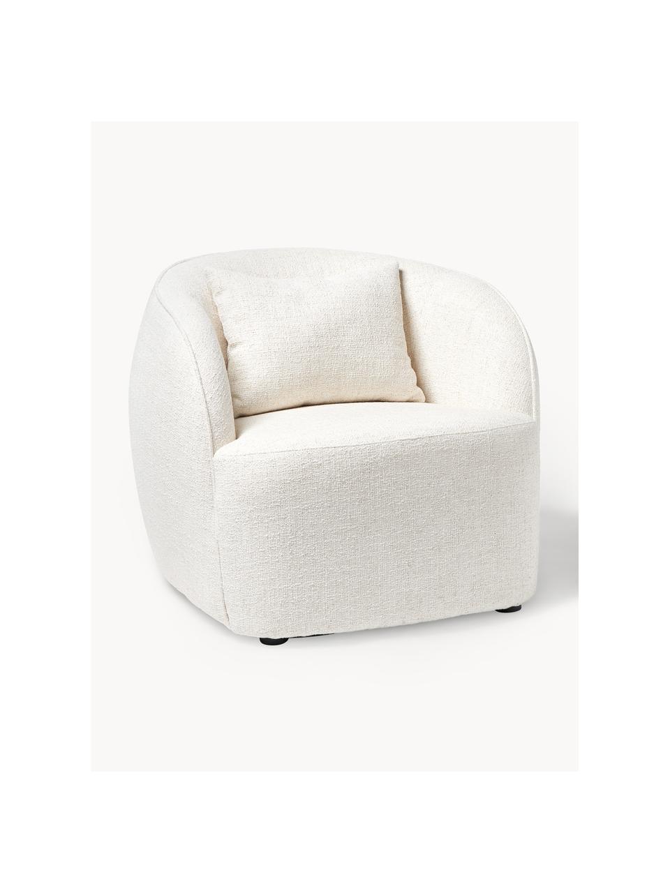 Sillón cóctel en tejido bouclé Elodie, Tapizado: tejido bouclé (70% poliés, Estructura: madera de abedul maciza, , Patas: plástico, Bouclé beige claro, An 86 x Al 78 cm