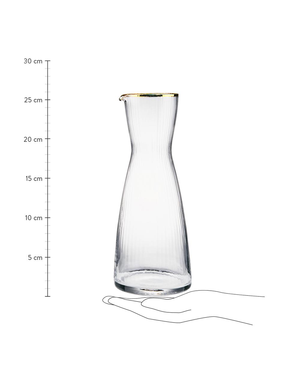 Carafe à eau en verre Twenties, 1 L, Verre, Transparent avec bord doré, haut. 26 cm, 1 L