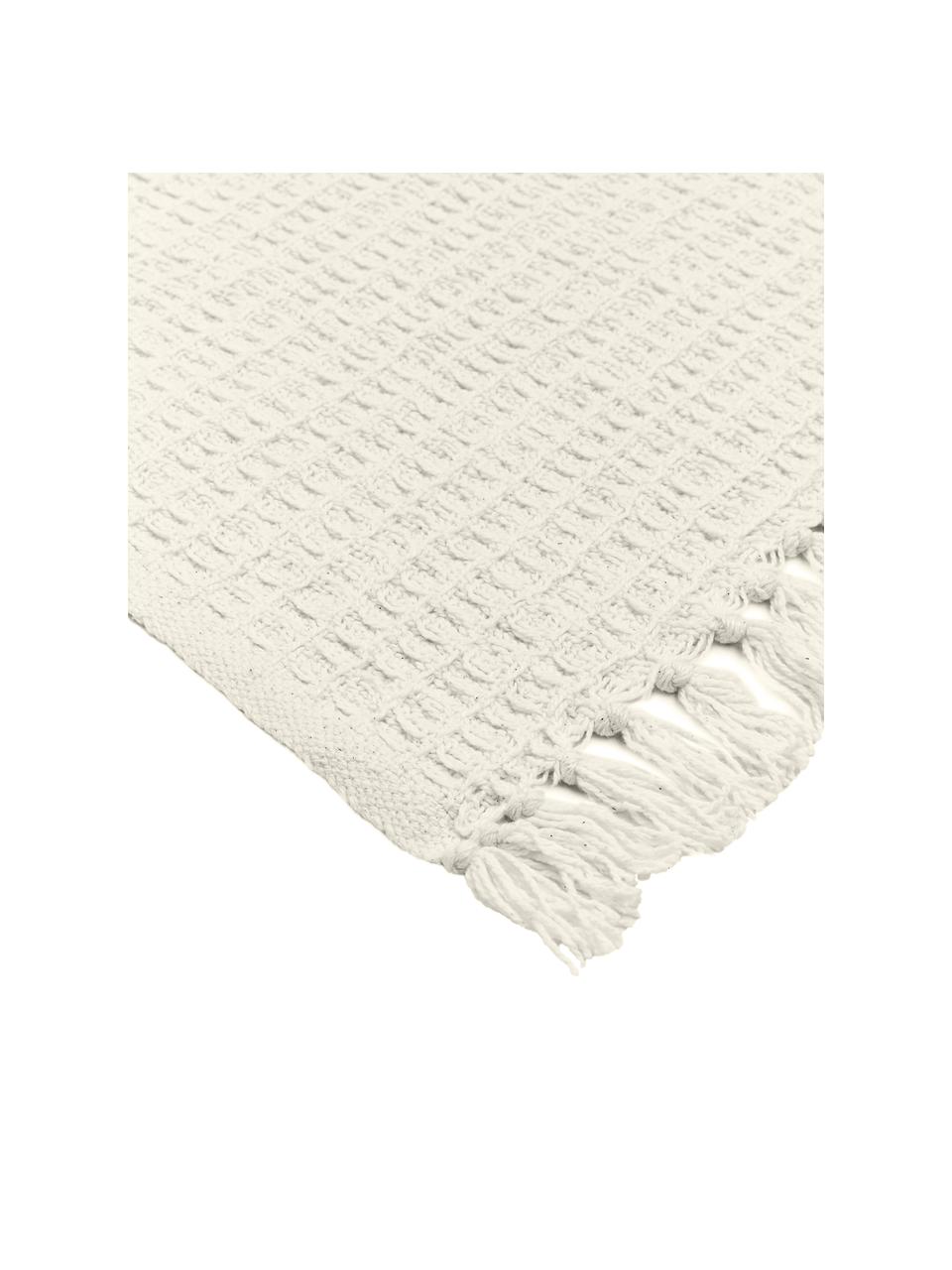 Plaid blanc ivoire coton Waffle, 100 % coton, Ivoire, larg. 130 x long. 170 cm