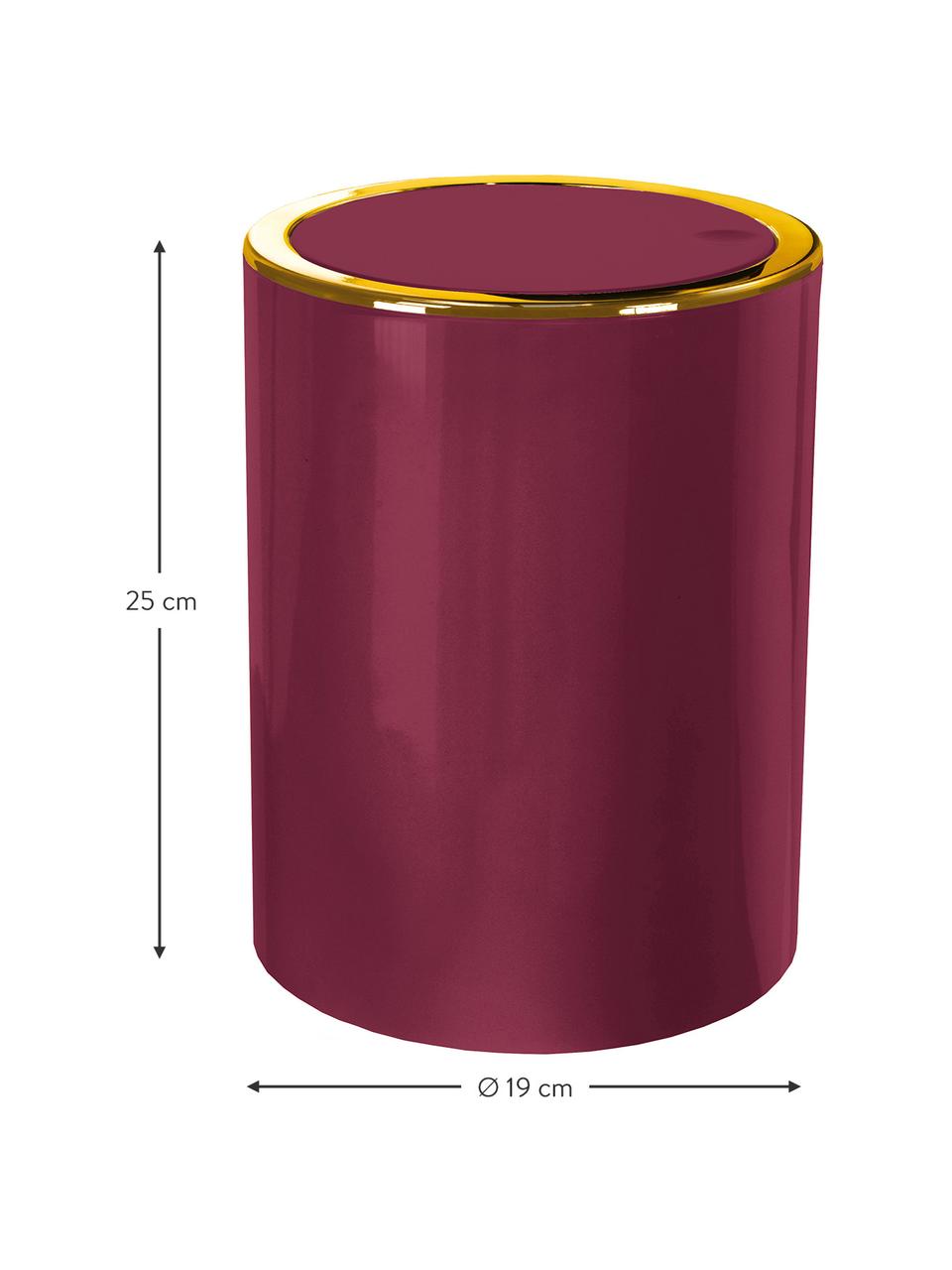 Afvalemmer Golden Clap met klapdeksel, Kunststof, Bordeauxrood, Ø 19 x H 25 cm