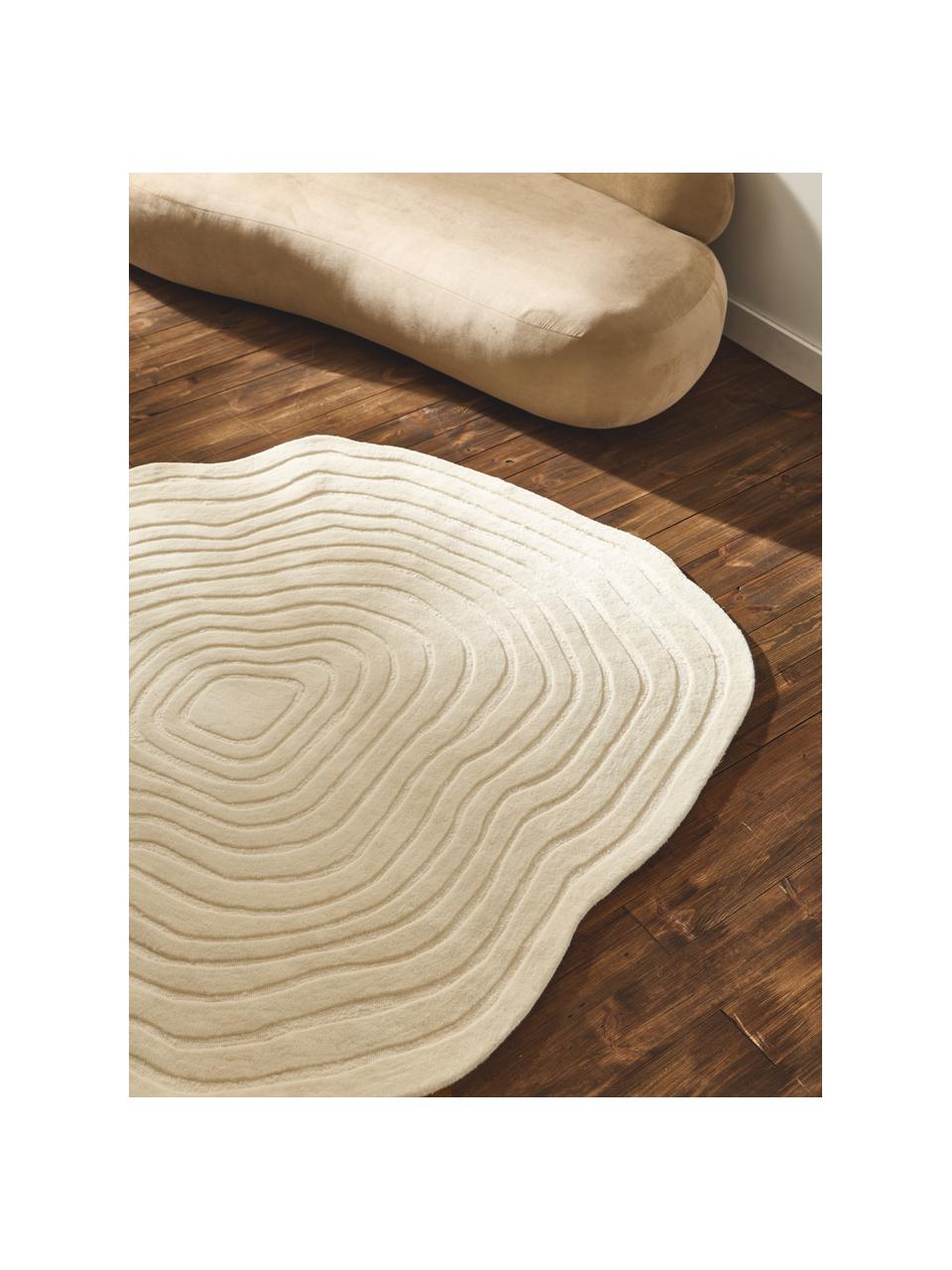 Tappeto in lana fatto a mano in forma organica Niria, Retro: 100% cotone Nel caso dei , Bianco latte, Ø 150 cm (taglia M)