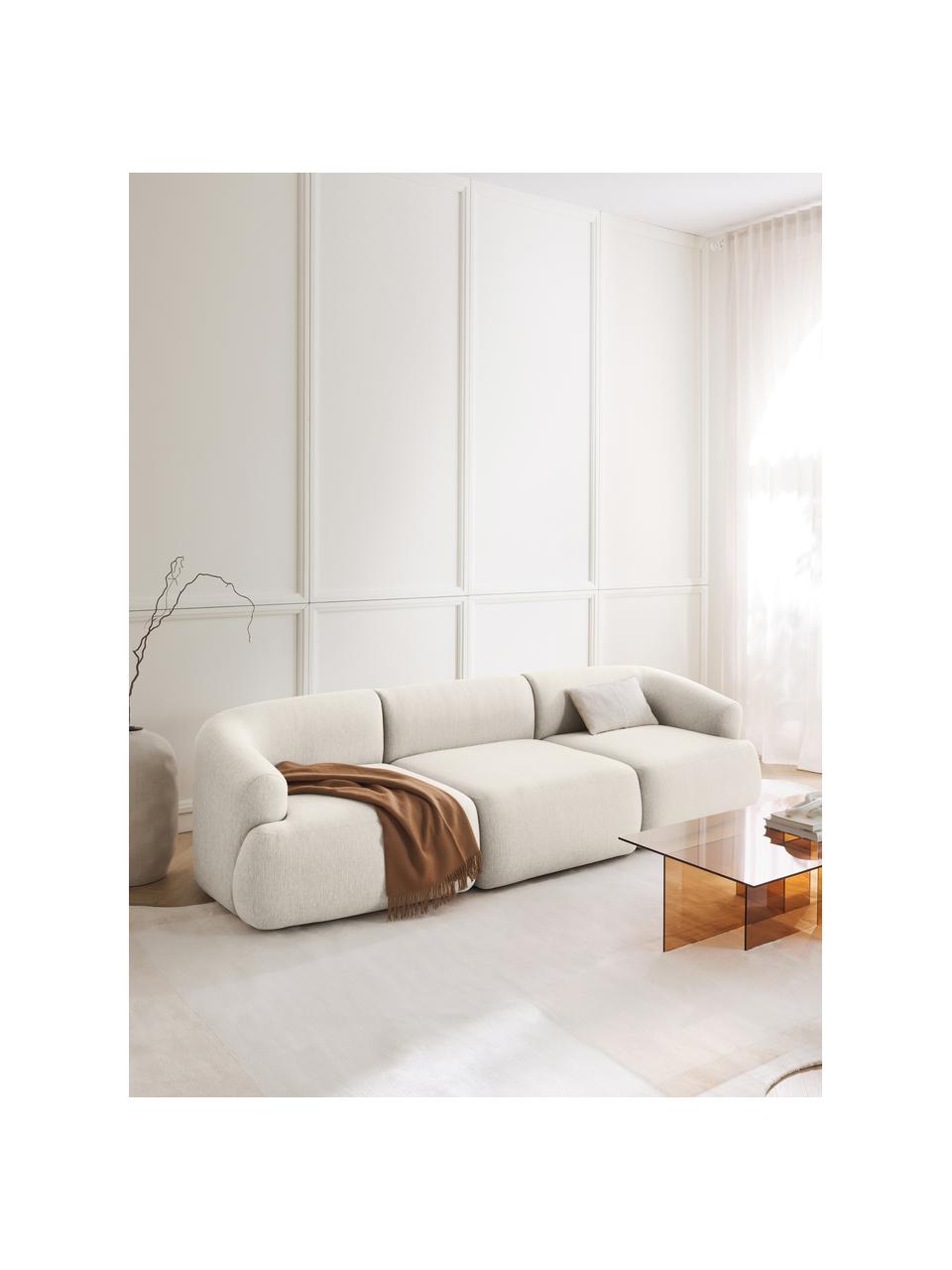 Sofá modular Sofia (3 plazas), Tapizado: 100% polipropileno Alta r, Estructura: madera de pino macizo, ag, Patas: plástico, Tejido blanco crema, An 273 x F 103 cm