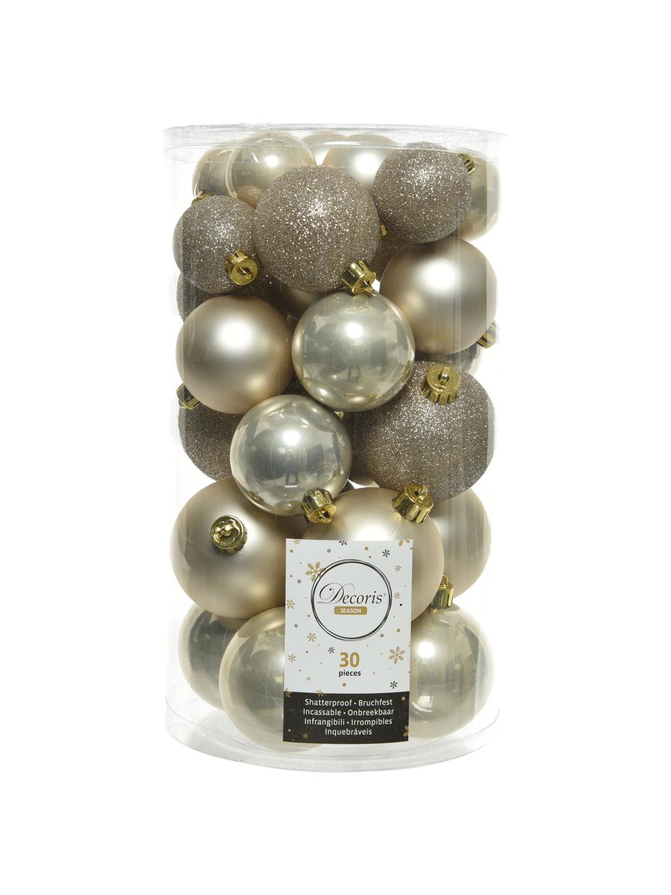 Breukvaste kerstballen Mona, set van 30, Goudkleurig, licht, Set met verschillende formaten