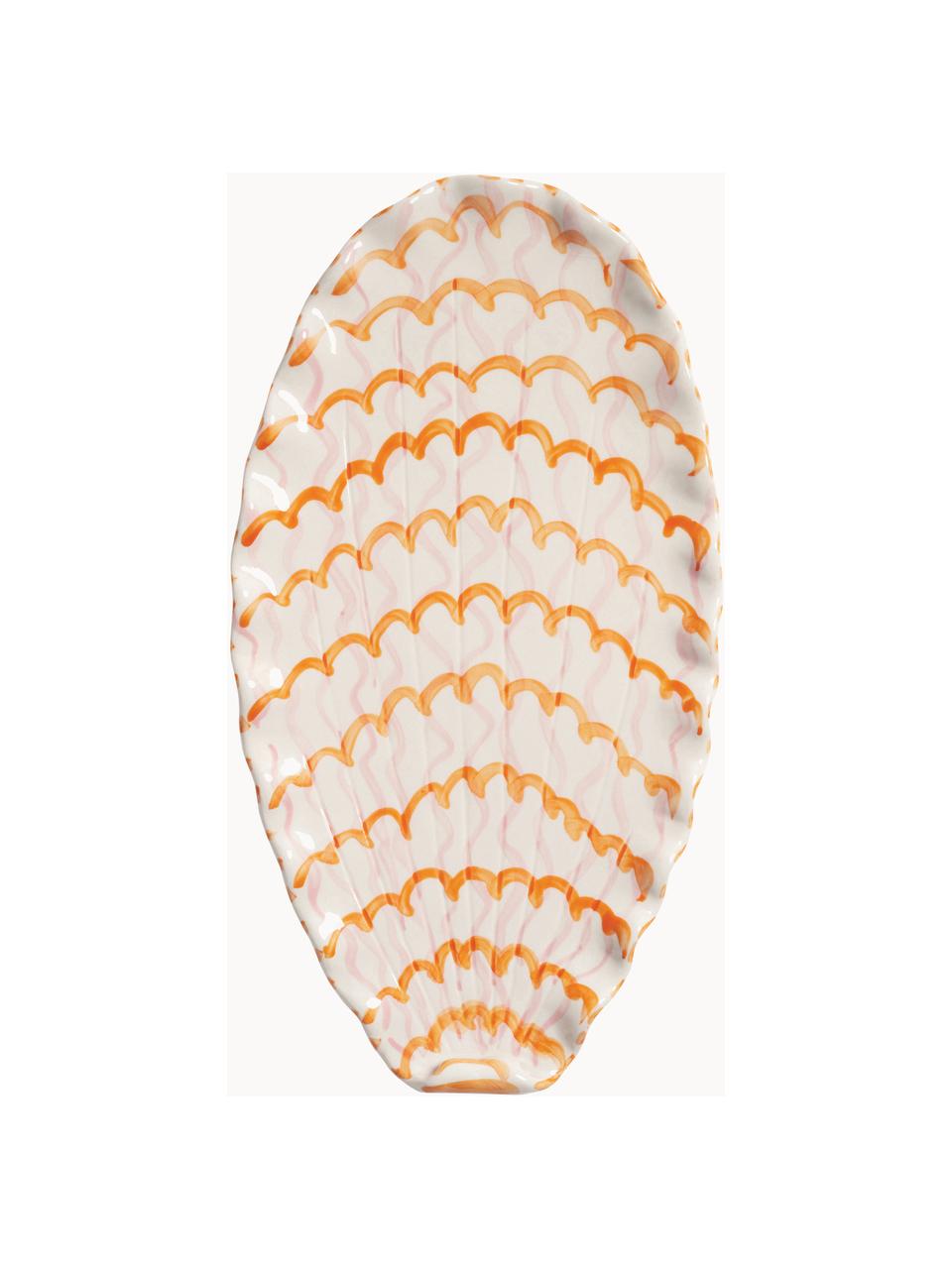 Plat de service Shellegance, long. 35, Grès cérame émaillé, Blanc cassé, orange, rose pâle, larg. 35 x long. 19 cm