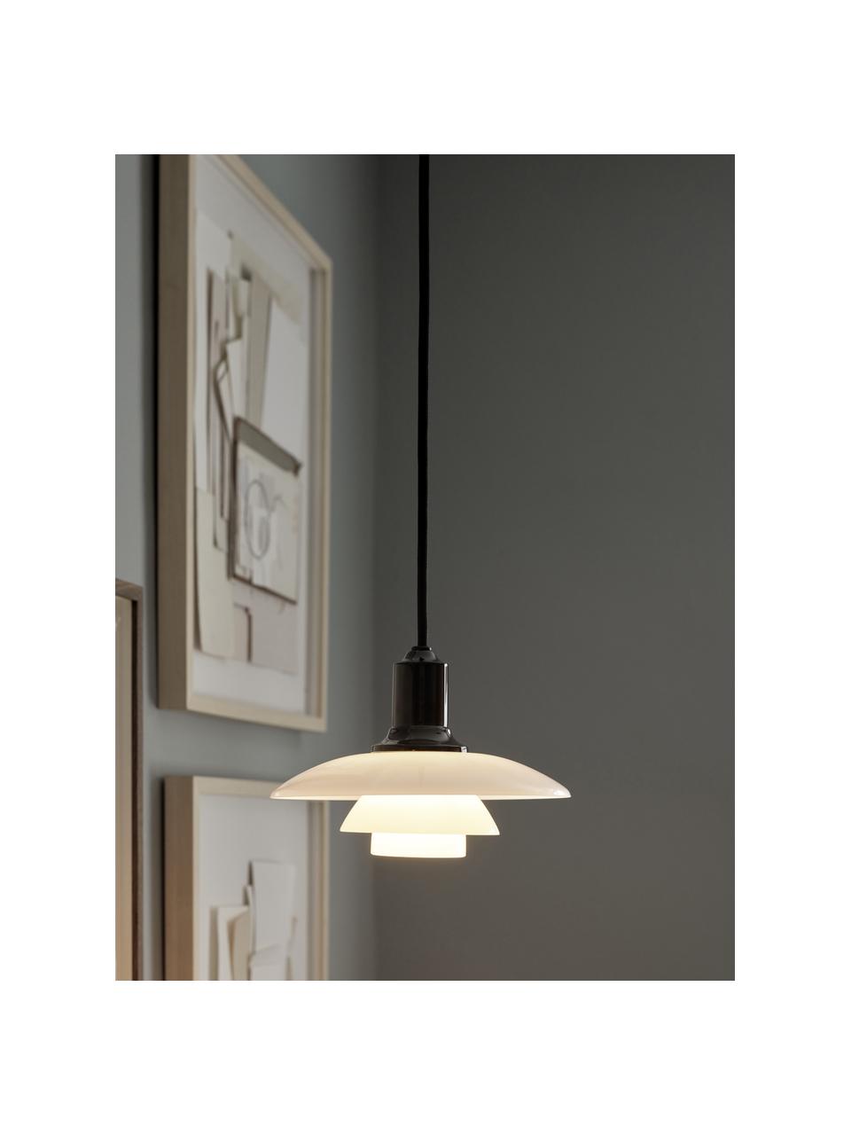 Lámpara de techo pequeña soplada artesanalmente PH 2/1, Pantalla: vidrio opalino soplado ar, Cable: cubierto en tela, Negro, blanco, Ø 20 x Al 14 cm