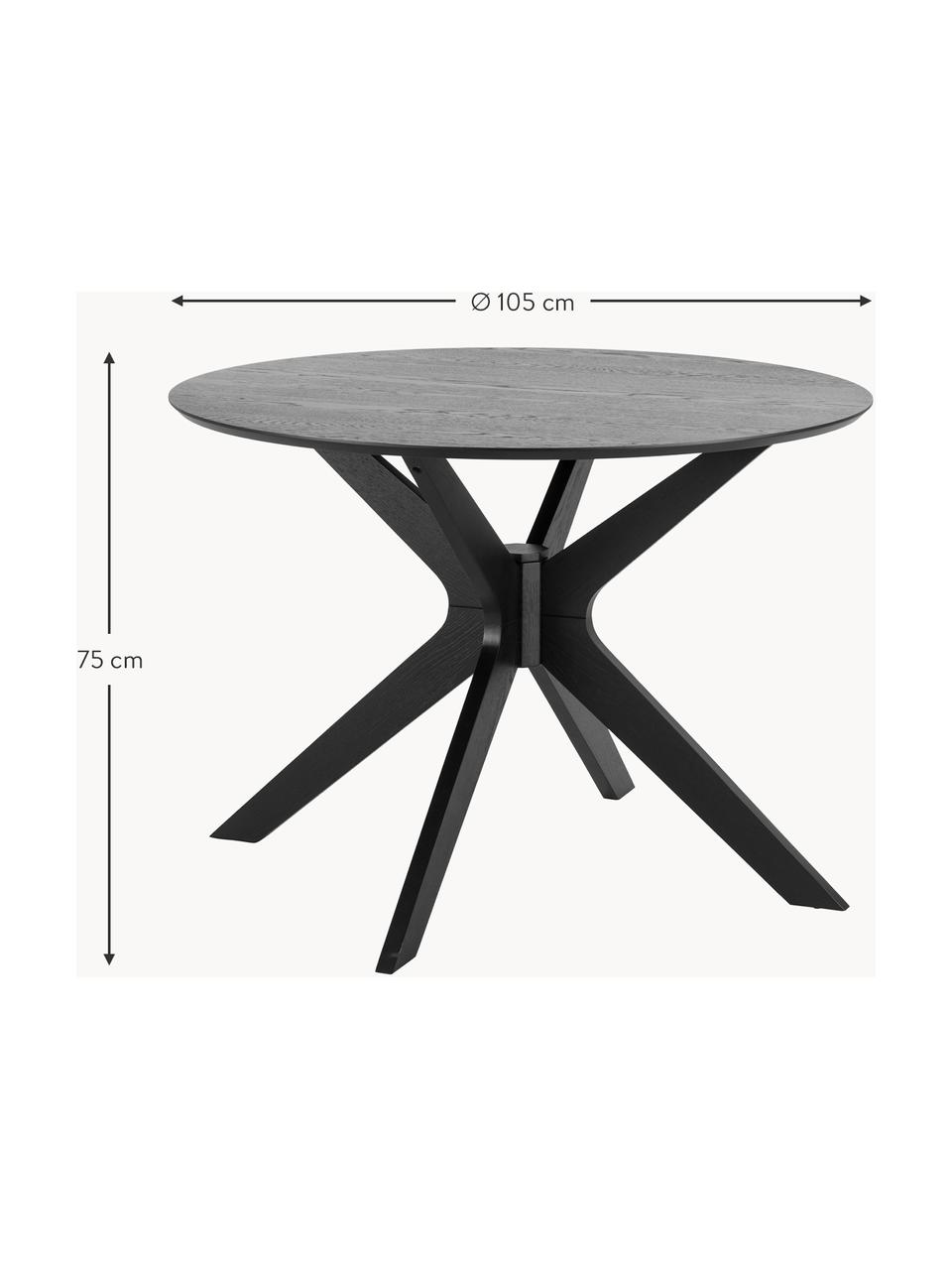 Ronde eettafel Duncan, Ø 105 cm, Tafelblad: MDF met eikenhoutfineer, Poten: massief gelakt berkenhout, Zwart, Ø 105 cm