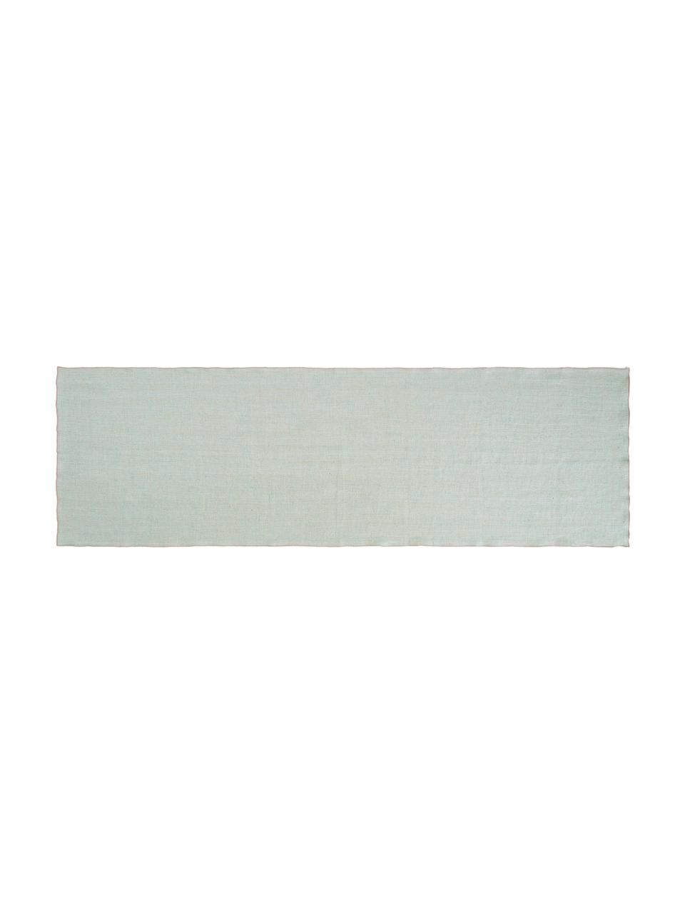 Leinen-Tischläufer Audra mit Fischgrätmuster, 100 % Leinen, Grün, Beige, B 46 x L 147 cm