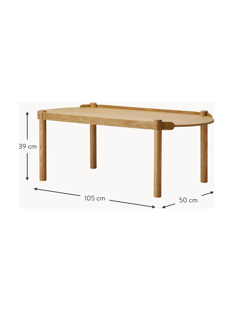 Mesa de centro ovalada de madera de roble Woody, Madera de roble con certificado FSC, Madera de roble, An 105 x F 50 cm