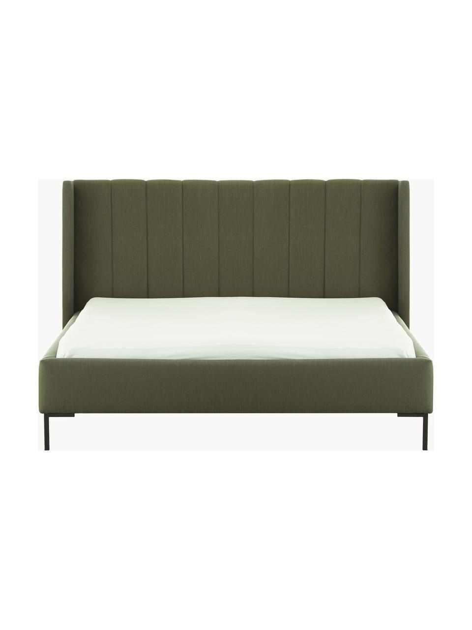 Cama tapizada Dusk, Tapizado: tejido finamente estructu, Estructura: madera de pino maciza con, Patas: metal con pintura en polv, Tejido verde oliva, An 160 x L 200 cm