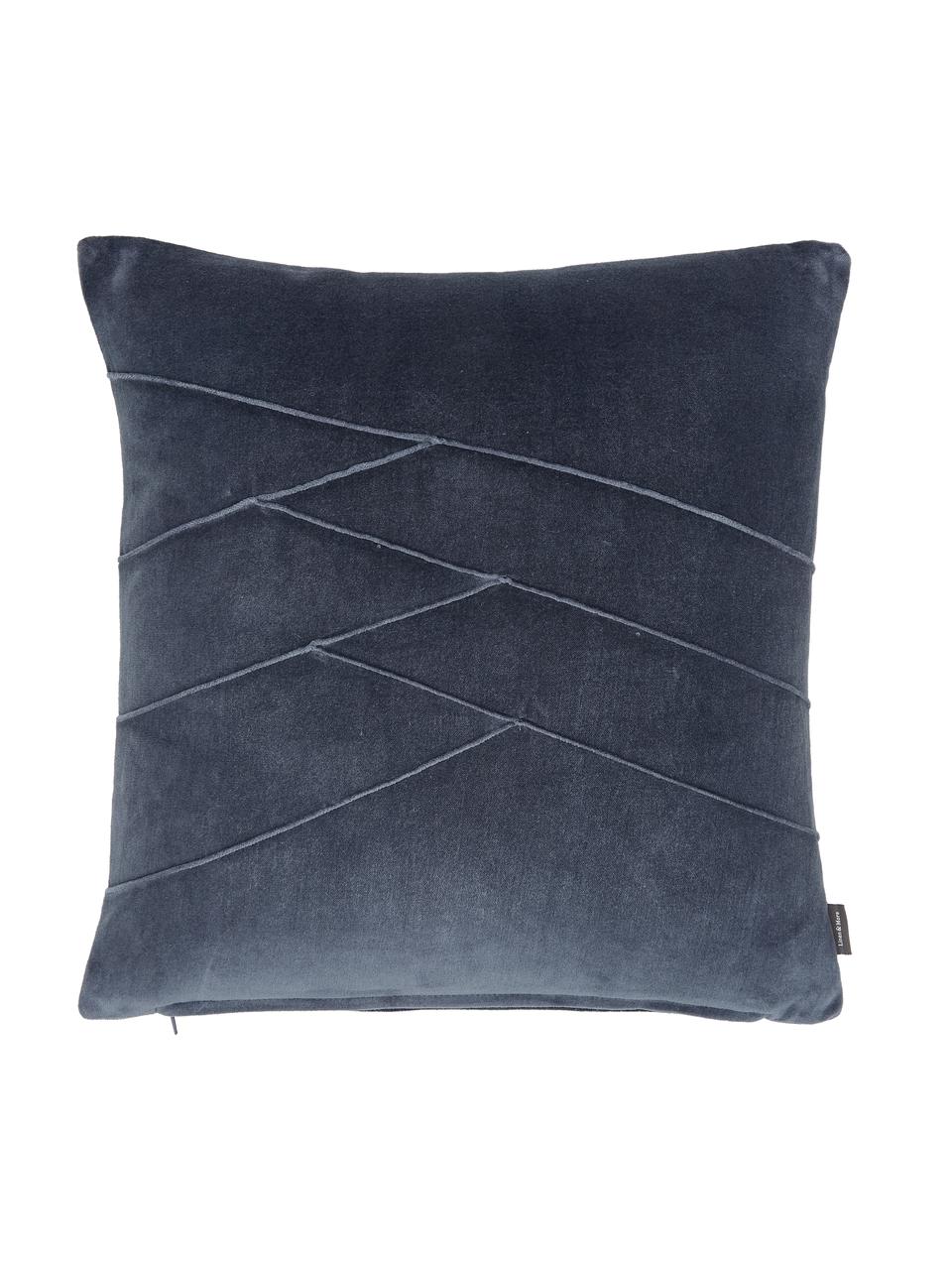 Samt-Kissen Pintuck in Blau mit erhabenem Strukturmuster, mit Inlett, Bezug: 55% Rayon, 45% Baumwolle, Webart: Samt, Blau, 45 x 45 cm