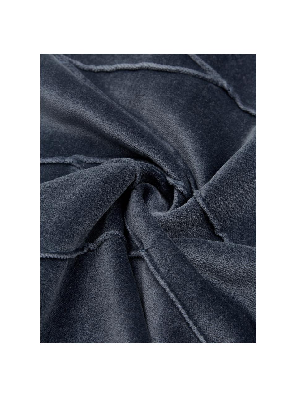 Samt-Kissen Pintuck in Blau mit erhabenem Strukturmuster, mit Inlett, Bezug: 55% Rayon, 45% Baumwolle, Webart: Samt, Blau, 45 x 45 cm