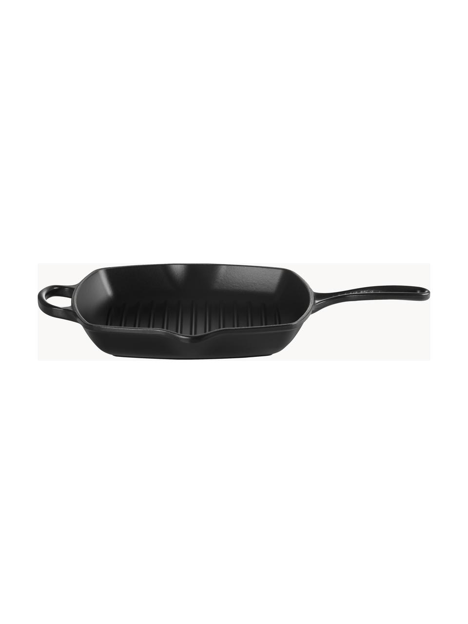 Vierkante grillpan Signature Collection uit gietijzer met gegroefde structuur, Geëmailleerd ijzer, Zwart, B 44 x H 5 cm