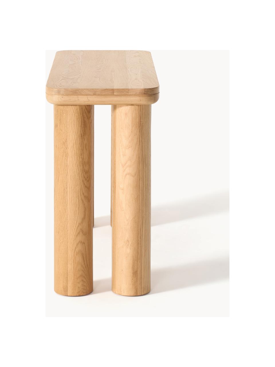 Konzolový stolek z dubového dřeva Kalia, Masivní dubové dřevo, olejované

Tento produkt je vyroben z udržitelných zdrojů dřeva s certifikací FSC®., Dubové dřevo, světle olejované, Š 110 cm, V 77 cm
