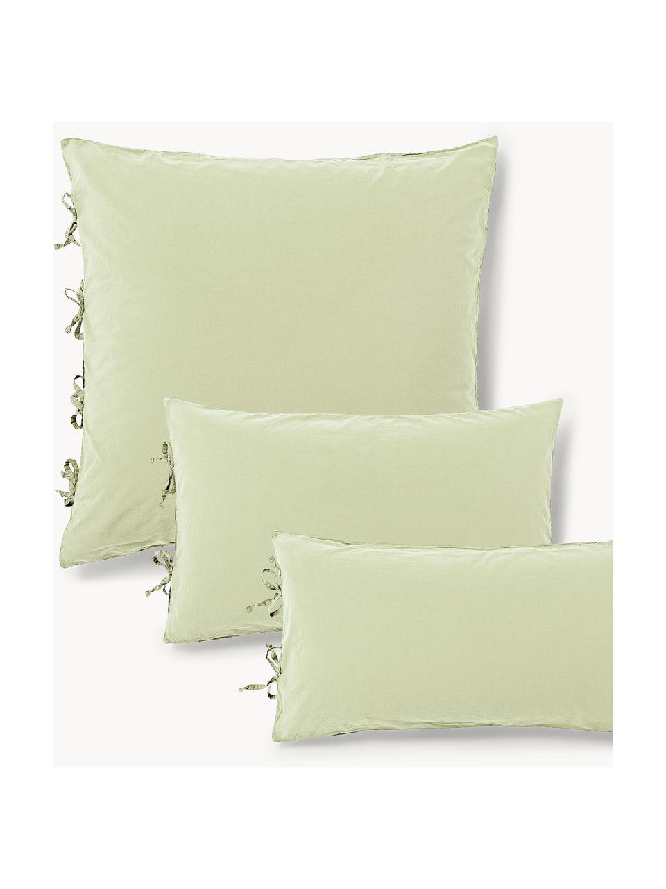 Taie d'oreiller en percale de coton délavé Leonie, Vert clair, larg. 50 x long. 70 cm