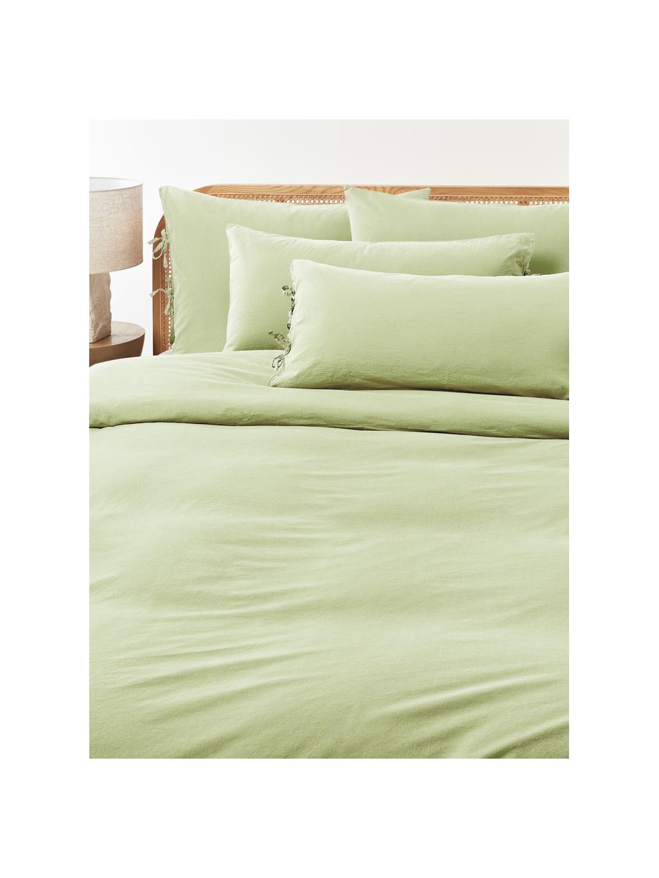 Taie d'oreiller en percale de coton délavé Leonie, Vert clair, larg. 50 x long. 70 cm